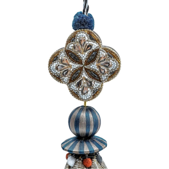 MACKENZIE-CHILDS Cobblestone Beaded Tassel Handmade Home Decor Silver Blue NEW - Picture 3 of 3